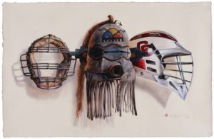 A view of American masks mounted on the wall