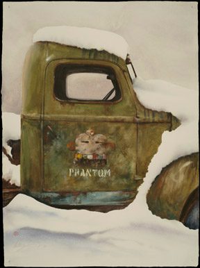 Painting of the truck surrounded by snow