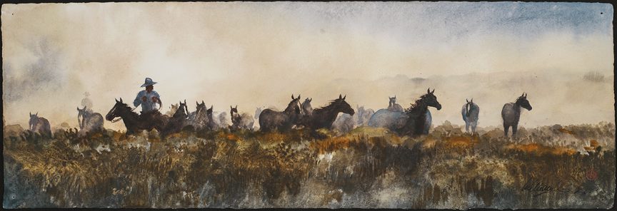 Painting of horses and a man