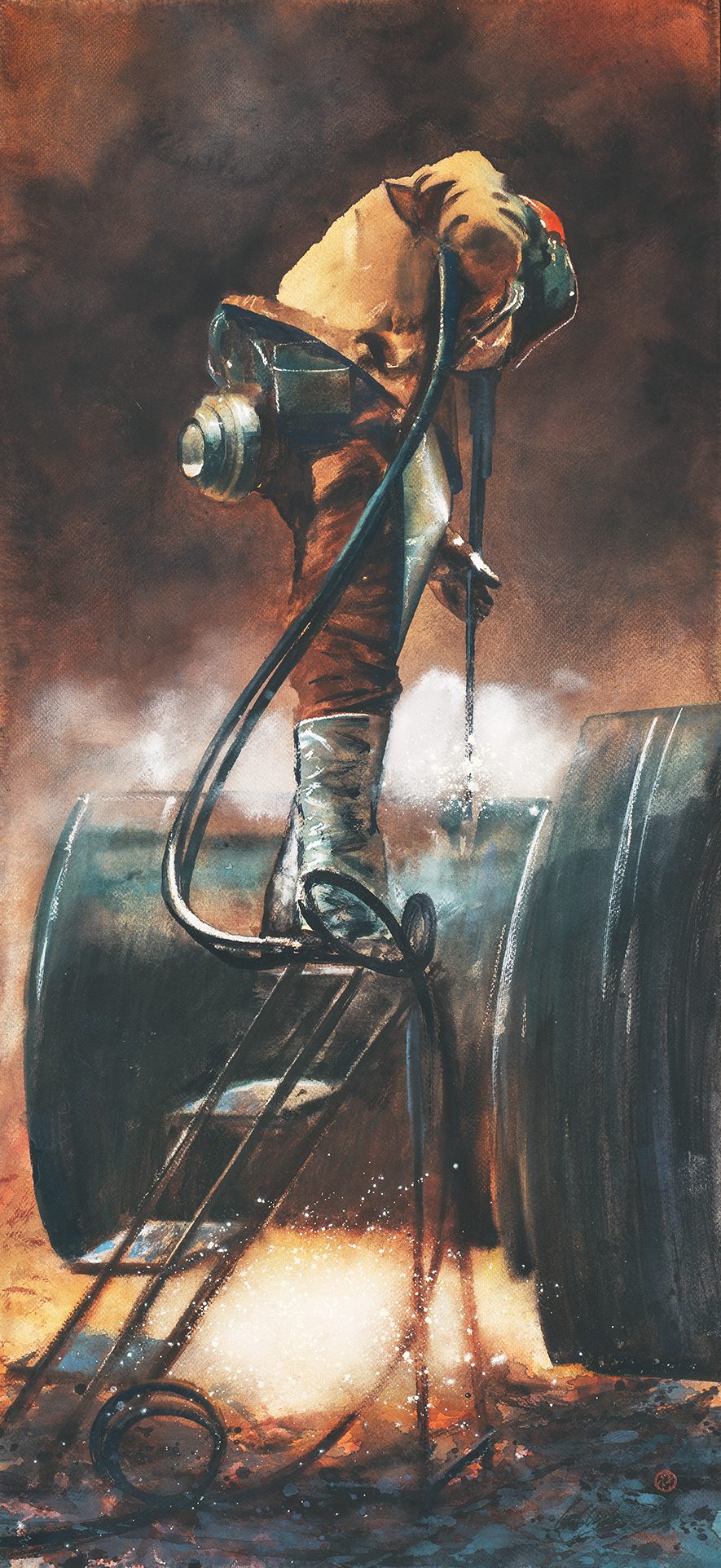 Painting of a man welding