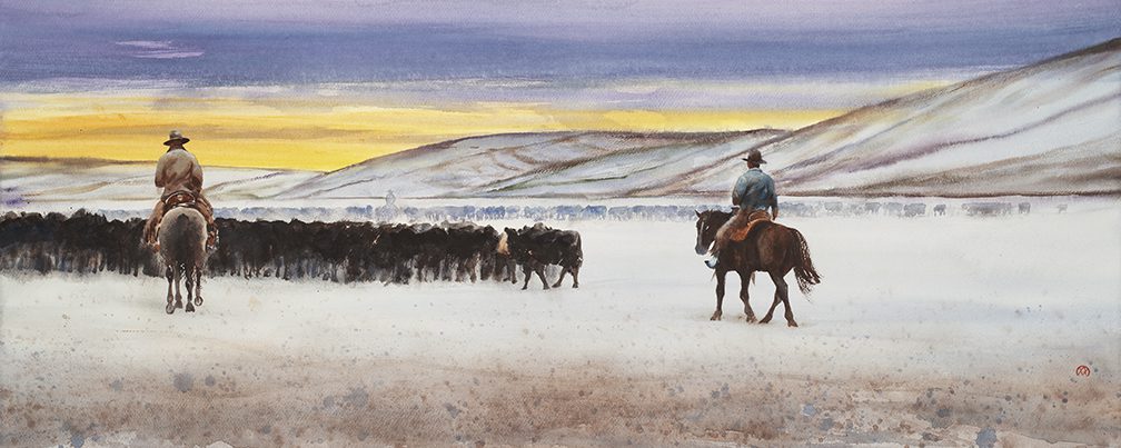 Painting of two cowboys herding
