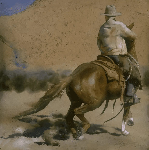 A Painting of a Cowboy in Brown Color Tones